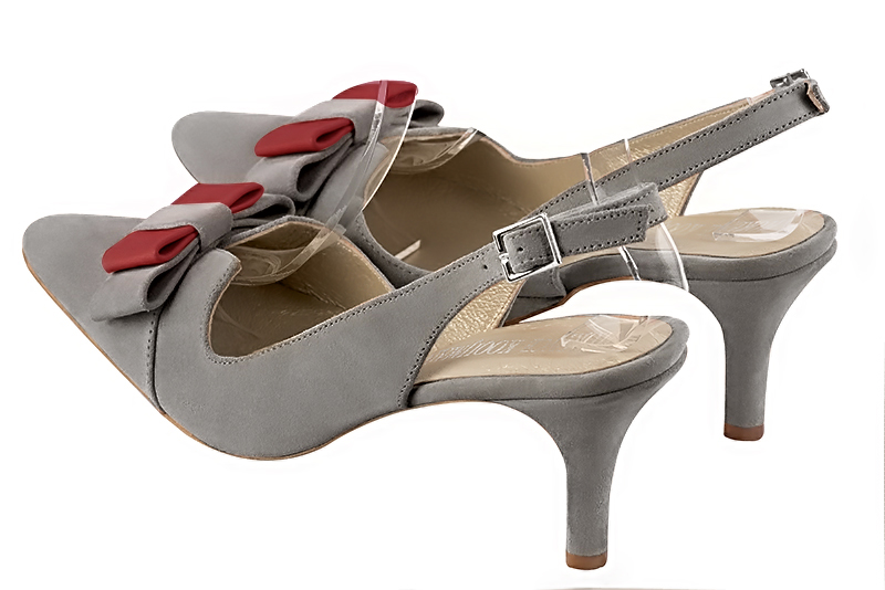 Dove grey women's open back shoes, with a knot. Tapered toe. High slim heel. Rear view - Florence KOOIJMAN